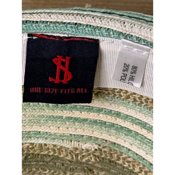 Som-her Nuetral Tan Green Panama Fedora Hat Striped Band size large L NWG - Picture 6 of 6